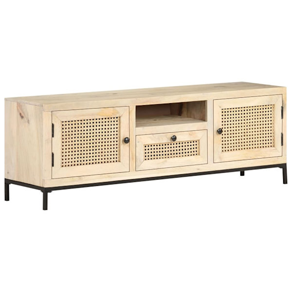 vidaXL TV-bänk 120x30x40 cm massivt mangoträ och naturlig rotting Brun