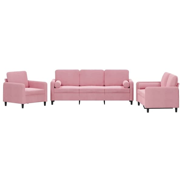 vidaXL Soffgrupp med dynor 3 delar rosa sammet Rosa