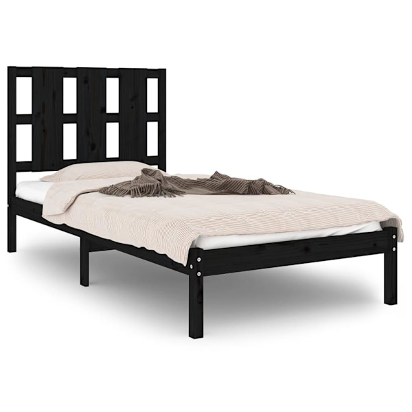 vidaXL Sängram svart massiv furu 100x200 cm enkelsäng Svart