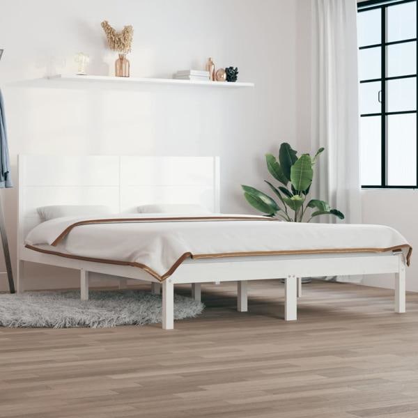 vidaXL Sängram vit massivt trä 150x200 cm Vit
