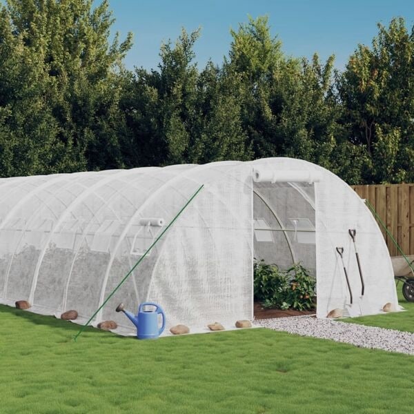 vidaXL Växthus med stålram vit 96 m² 24x4x2 m Vit