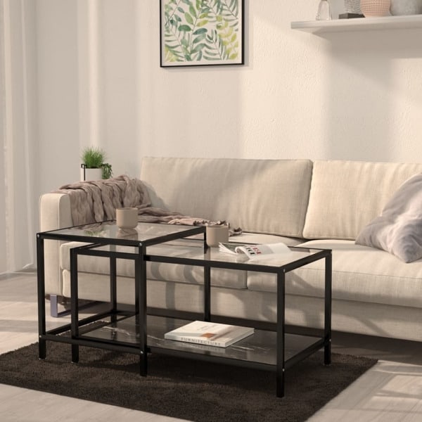 vidaXL Tebord 2 st svart härdat glas Svart