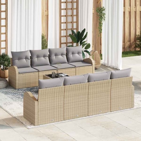 vidaXL Trädgårdsoffset 9 st Beige konstrotting Beige