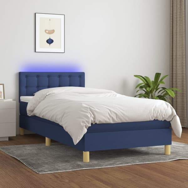 vidaXL Ramsäng med madrass & LED blå 90x200 cm tyg Blå