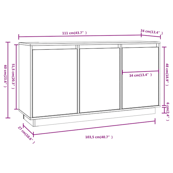 vidaXL Skänk 111x34x60 cm massiv furu Brun