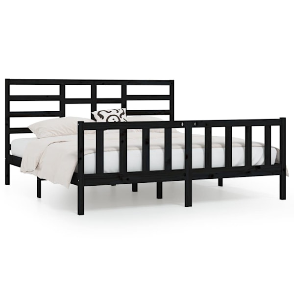 vidaXL Sängram svart massiv furu 200x200 cm Svart