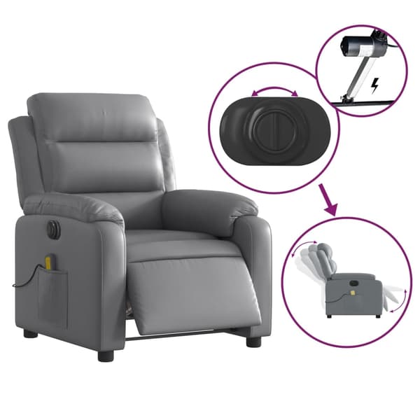vidaXL Elektrisk massagefåtölj grå konstläder Grå