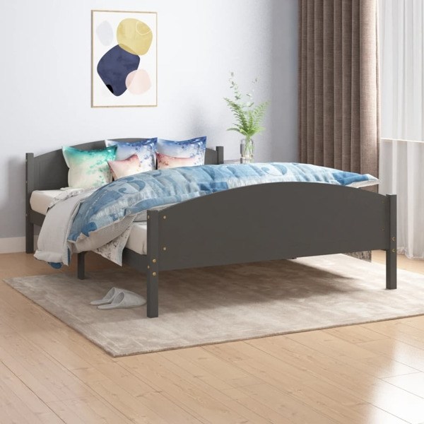vidaXL Sängram mörkgrå massiv furu 160x200 cm grå