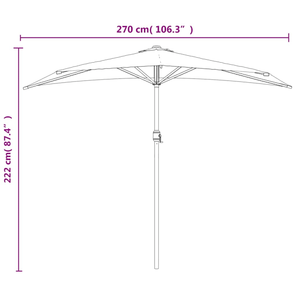 vidaXL Balkongparasoll aluminiumstång terrakotta 270x144x222 cm halv Brun