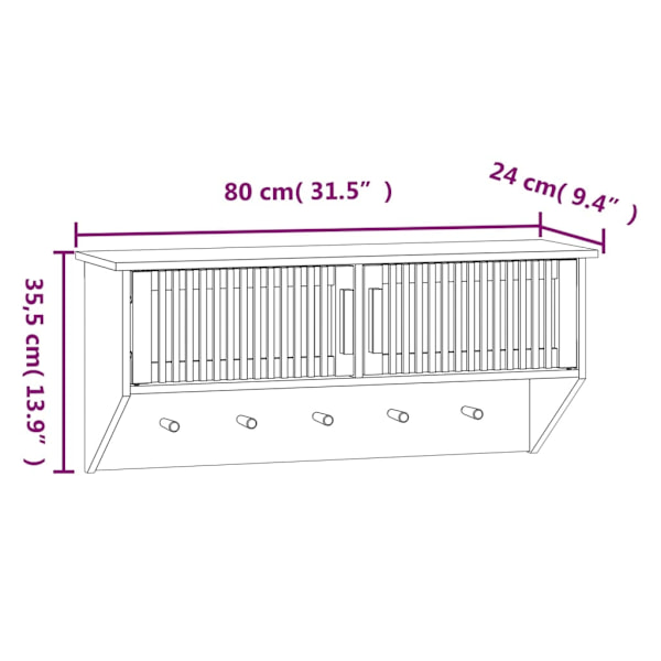 vidaXL Hatthylla med krokar 80x24x35,5 cm konstruerat trä Brun
