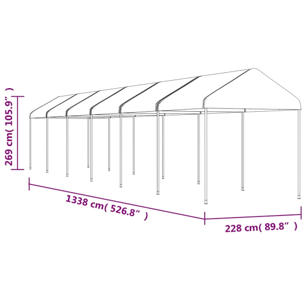 vidaXL Paviljong med tak vit 13,38x2,28x2,69 m polyeten Vit