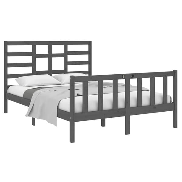 vidaXL Sängram grå massivt trä 135x190 cm Grå