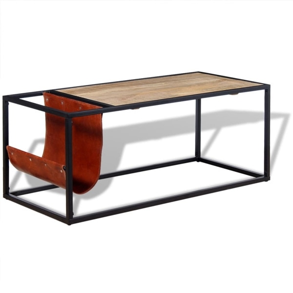 vidaXL Soffbord med tidningsställ 110x50x45 cm äkta läder multifärg
