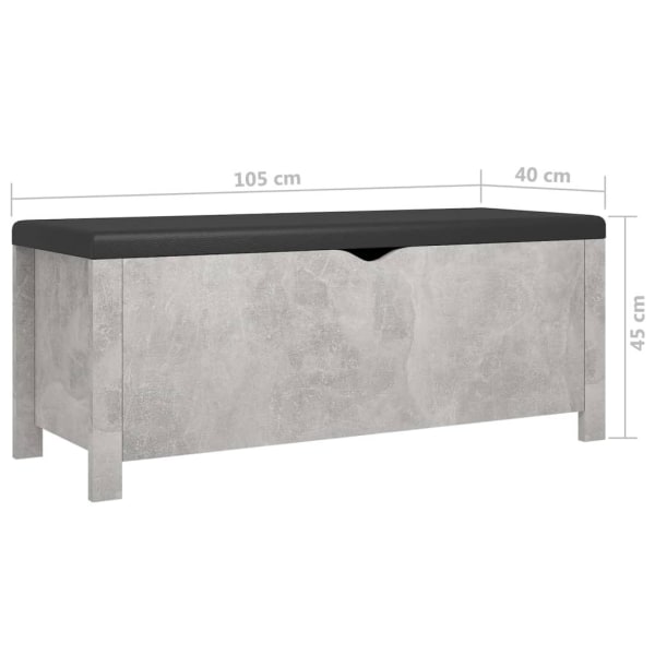 vidaXL Förvaringsbänk med dyna betonggrå 105x40x45 cm spånskiva grå