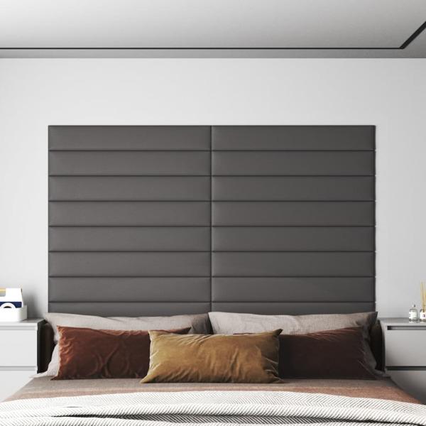 vidaXL Väggpaneler 12 st grå 90x15 cm konstläder 1,62 m² Grå