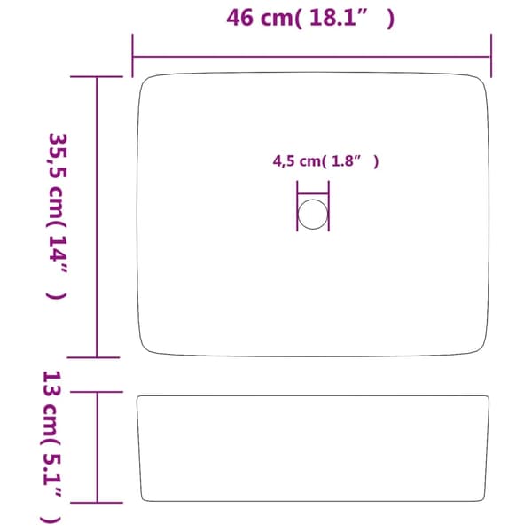 vidaXL Handfat grå och blå rektangulär 46x35,5x13 cm keramik Grå