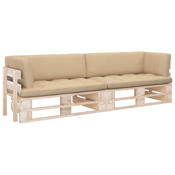 vidaXL Pallsoffa 2-sits med dynor impregnerad furu Beige