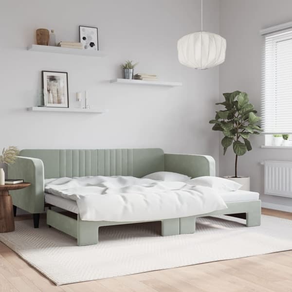 vidaXL Dagbädd utdragbar ljusgrå 100x200 cm sammet Grå