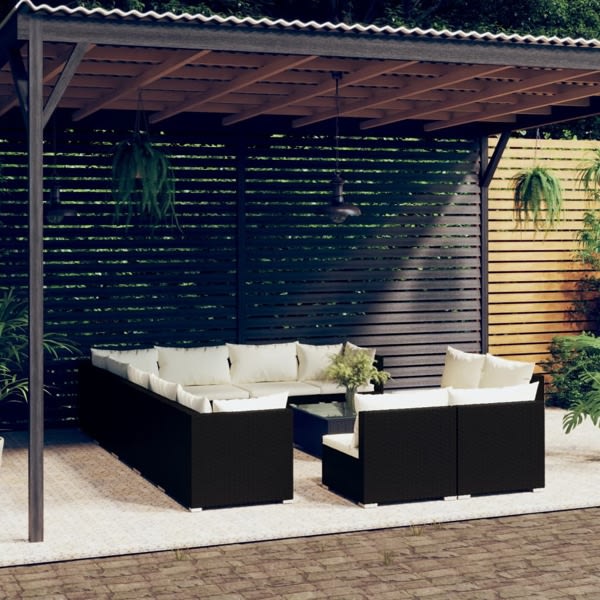 vidaXL Loungegrupp för trädgården m. dynor 13 delar svart konstr Svart
