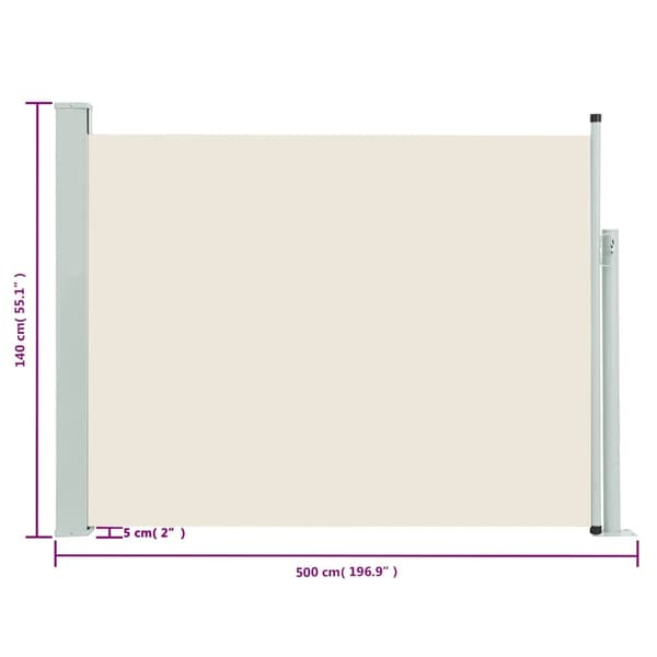 vidaXL Infällbar sidomarkis 140x500 cm gräddvit Creme