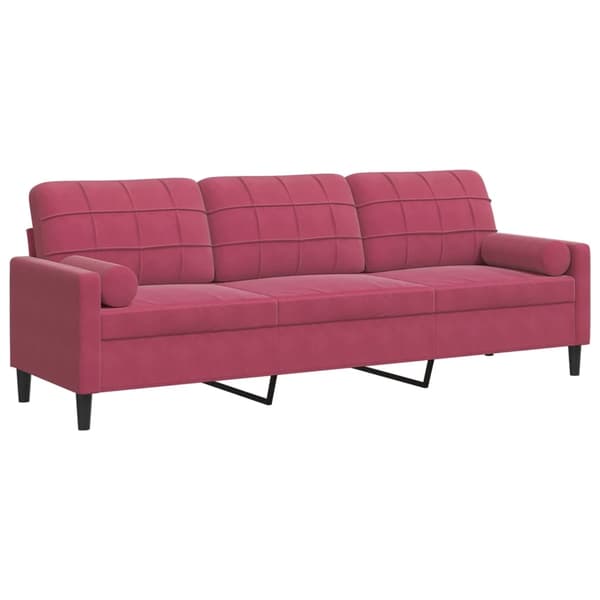 vidaXL 3-sitssoffa med prydnadskuddar vinröd 210 cm sammet Röd