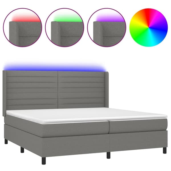 vidaXL Ramsäng med madrass & LED mörkgrå 200x200 cm tyg Grå