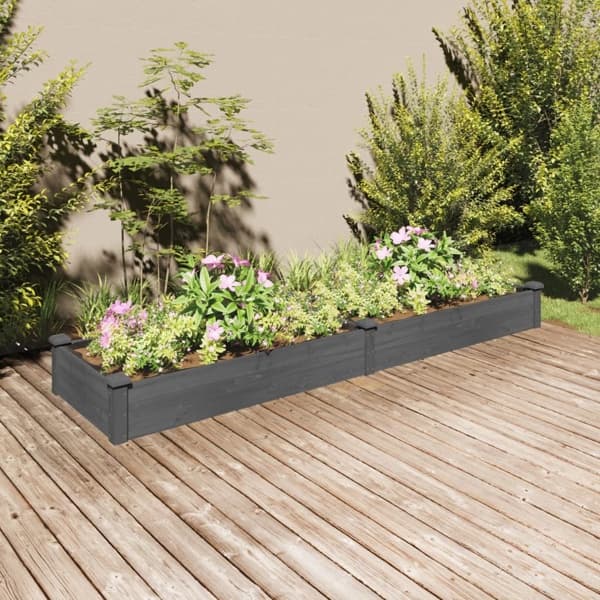 vidaXL Odlingslåda med foder grå 240x60x25 cm massivt granträ Grå