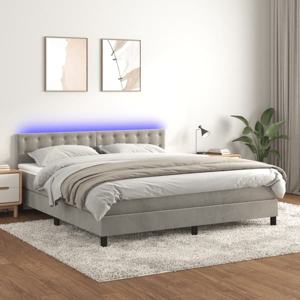 vidaXL Ramsäng med madrass & LED ljusgrå 160x200 cm sammet Grå