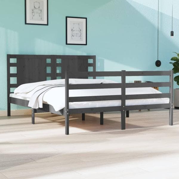 vidaXL Sängram grå massiv furu 140x200 cm Grå