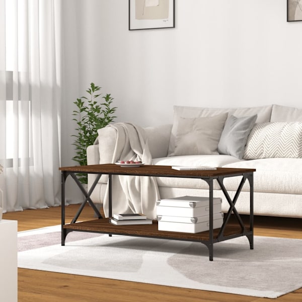 vidaXL Soffbord brun ek 100x50x45 cm konstruerat trä och järn Brun