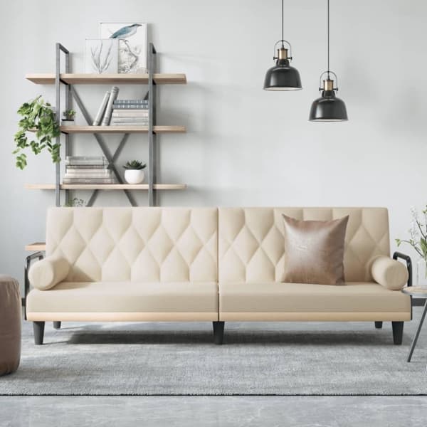 vidaXL Bäddsoffa med armstöd gräddvit tyg Kräm