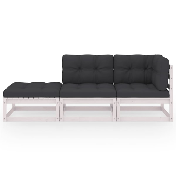 vidaXL Loungegrupp med dynor 3 delar massiv furu Vit