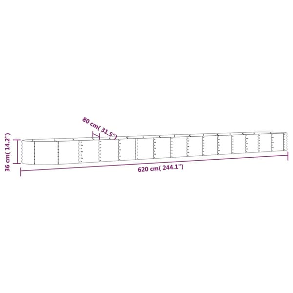 vidaXL Odlingslåda pulverlackerat stål 620x80x36 cm antracit Antracit