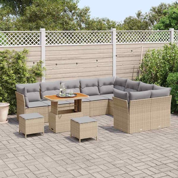 vidaXL Trädgårdsoffset 12 st Beige konstrotting Beige