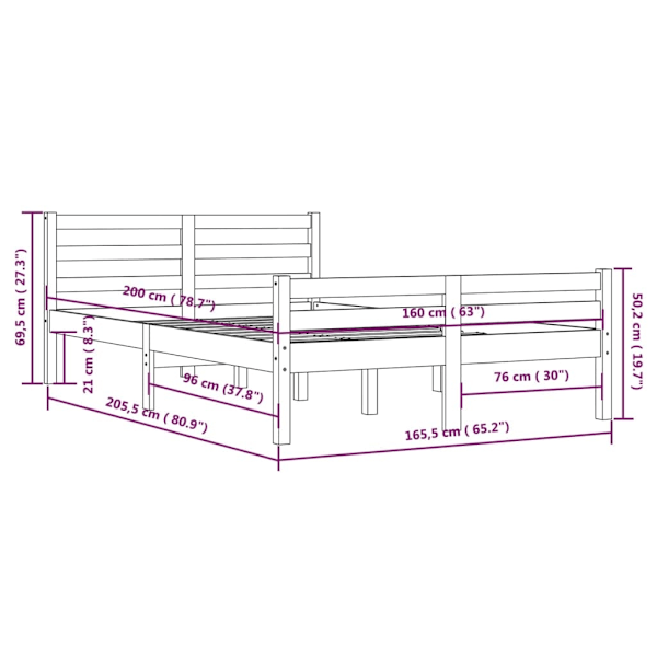 vidaXL Sängram vit massivt trä 160x200 cm Vit