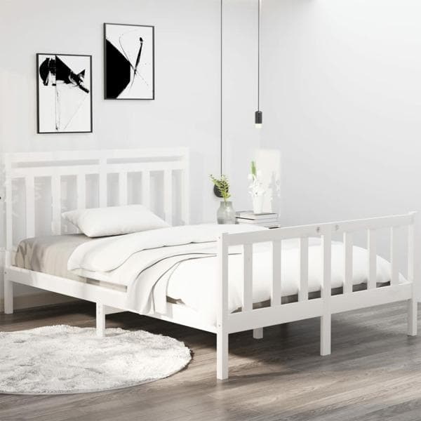 vidaXL Sängram vit massivt trä 140x190 cm Vit