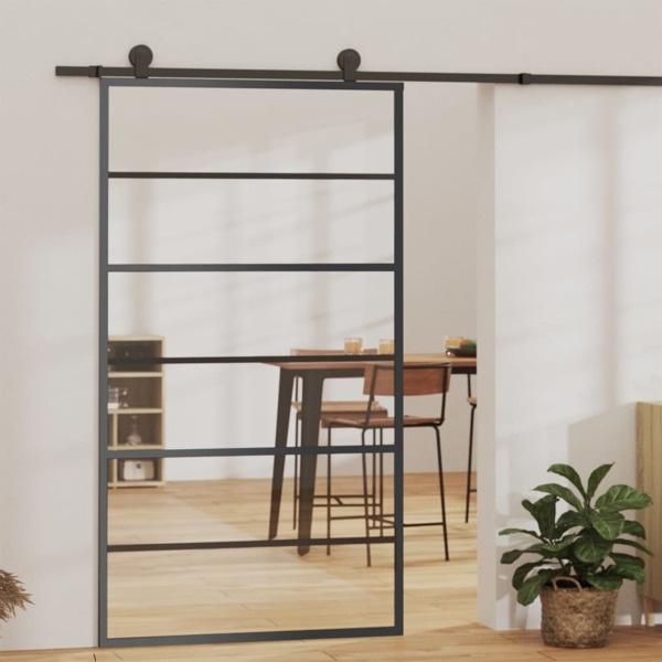 vidaXL Skjutdörr ESG-glas och aluminium 102x205 cm svart Svart