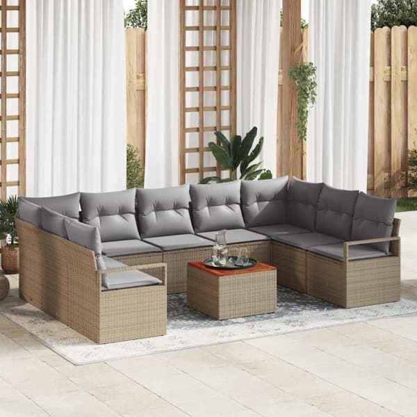 vidaXL Trädgårdsoffset 10 st Beige konstrotting Beige