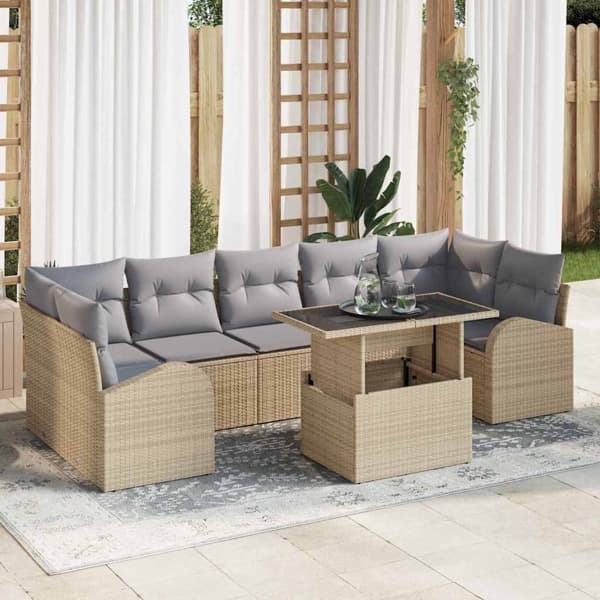 vidaXL Trädgårdsoffset 8 st Beige konstrotting Beige