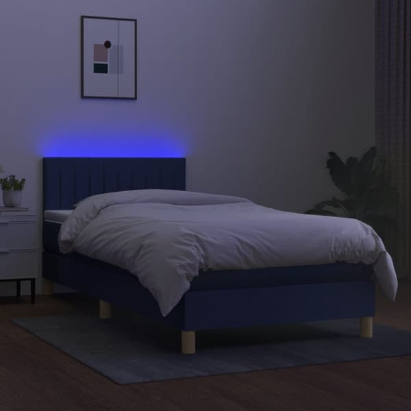vidaXL Ramsäng med madrass & LED blå 90x200 cm tyg Blå