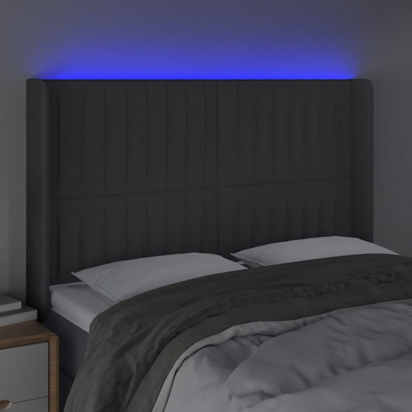 vidaXL Sänggavel LED mörkgrå 147x16x118/128 cm tyg Grå
