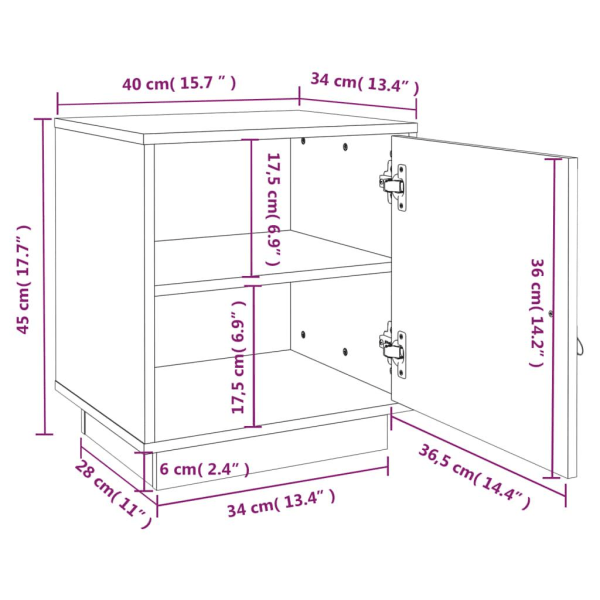 vidaXL Sängbord 2 st vit 40x34x45 cm massivt furuträ Vit