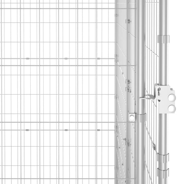 vidaXL Hundgård för utomhusbruk galvaniserat stål med tak 24,2 m² Silver