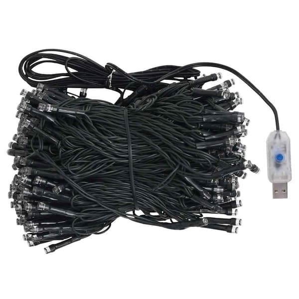 vidaXL Belyst plastgran med kulor 210 cm 910 grenar Vit