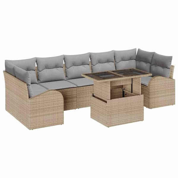 vidaXL Trädgårdsoffset med kudde 8 pcs Beige Poly rattan Beige