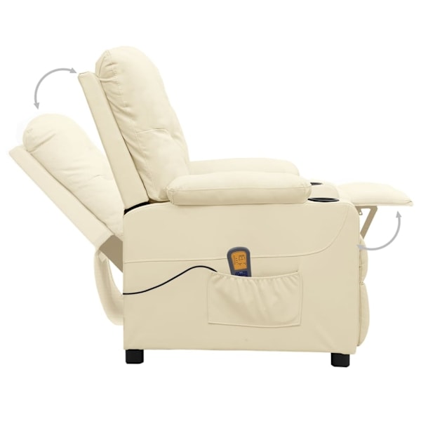 vidaXL Massagefåtölj med uppresningshjälp gräddvit konstläder Creme