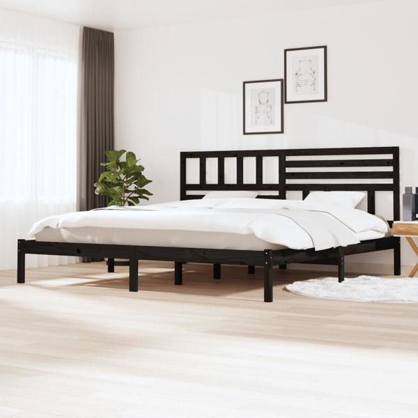 vidaXL Sängram svart massiv furu 200x200 cm Svart