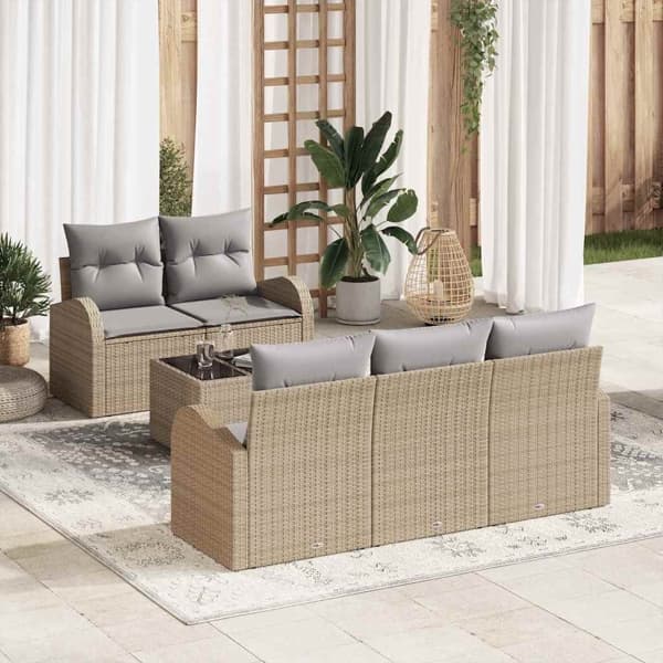 vidaXL Trädgårdsoffset 6 st Beige konstrotting Beige