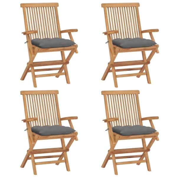 vidaXL Trädgårdsstolar med grå dynor 4 st massiv teak grå