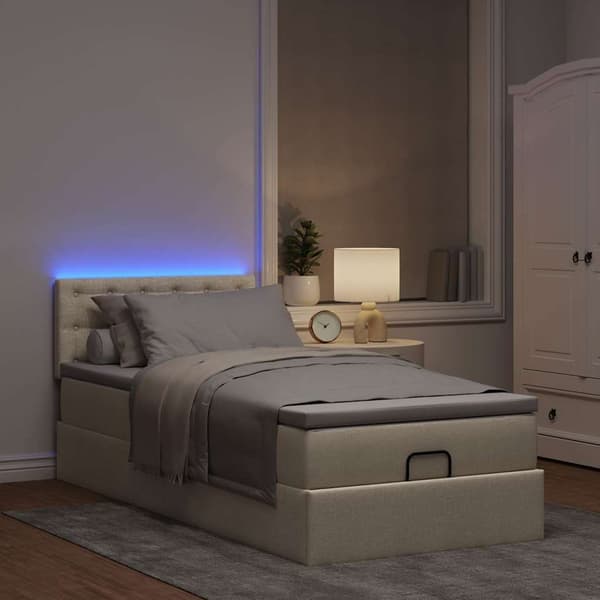 vidaXL Ottoman sängram med madrass gräddvit 80x200 cm tyg Kräm